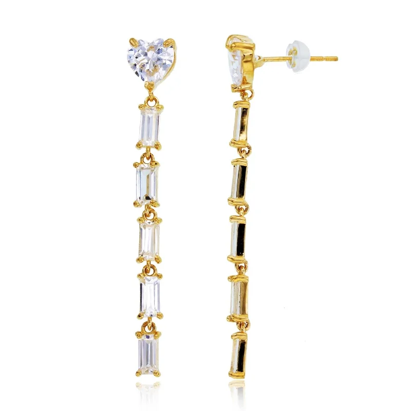 women chic drop earrings -14KT Yellow Gold Cubic Zirconia Heart Drop & Dangle Earrings