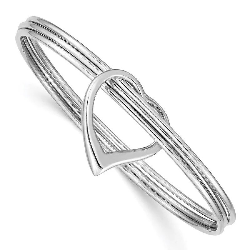 Curata 925 Sterling Silver Rhodium Polished 3 Row Floating Heart Slip On Bangle Bracelet