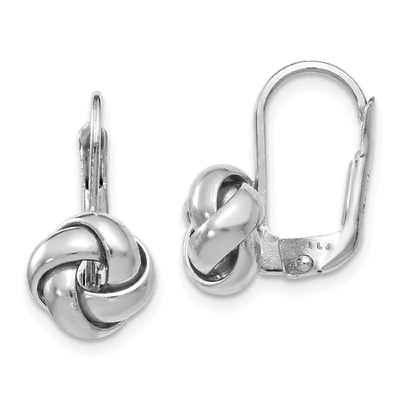 women personalized earrings -14KT White Gold 13X9MM Leverback Love Knot Earrings