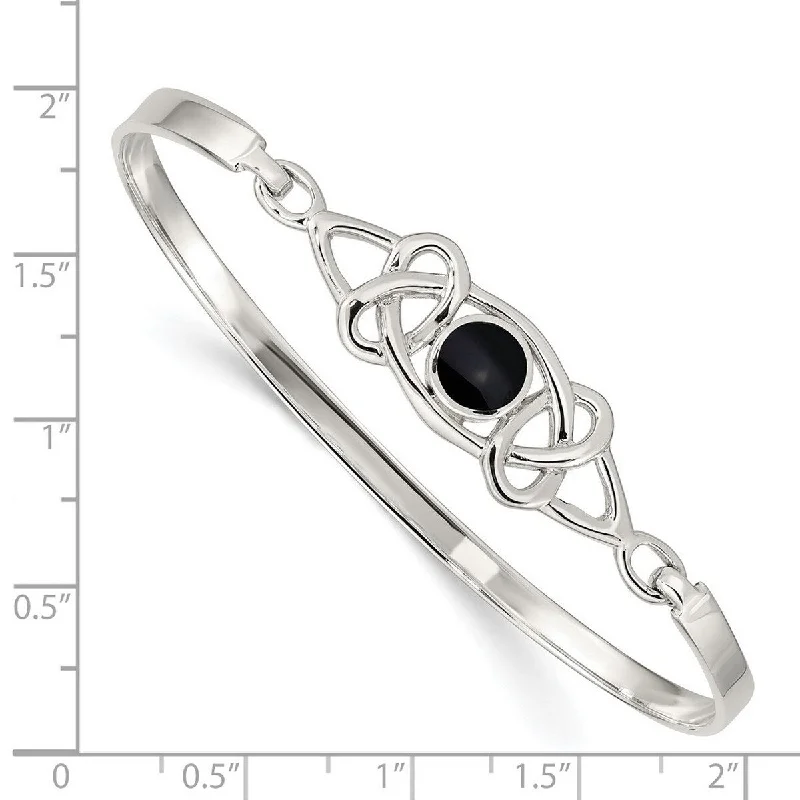 Curata 925 Sterling Silver Celtic Black Onyx Hook Bangle Bracelet