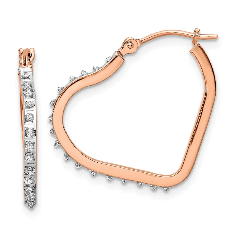 women gold stud earrings -Diamond Fascination Diamond Accent Heart Hoop Earrings in 14KT Rose Gold