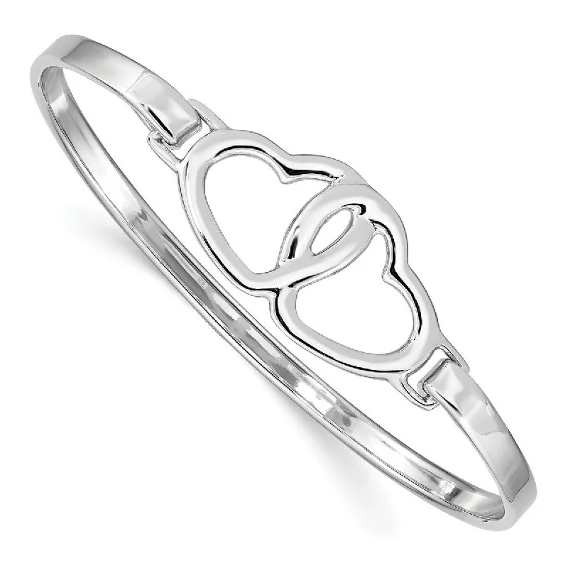 Curata 925 Sterling Silver Polished Double Heart Hook Bangle Bracelet