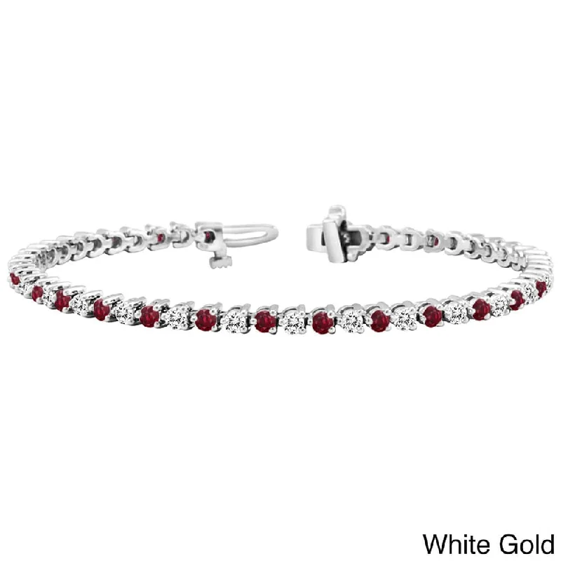 Auriya 3 1/2ct Red Ruby and 3 1/2ct TW 3-Prong Diamond Tennis Bracelet 14k Gold