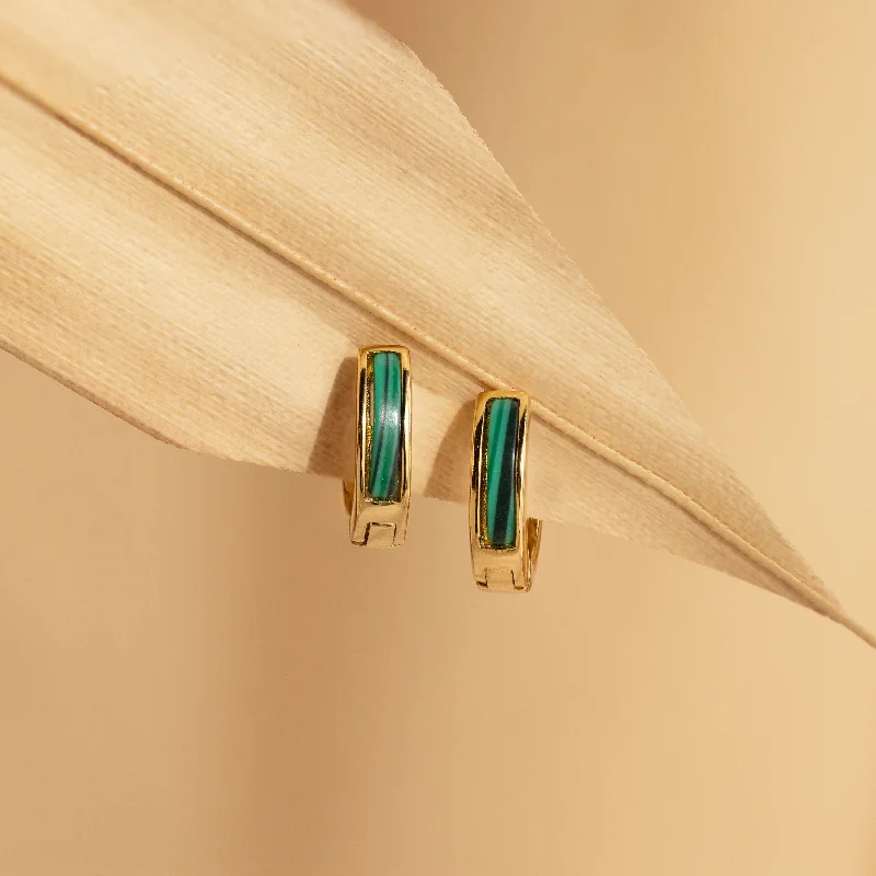 women stylish earrings -Malachite Inlay Huggies