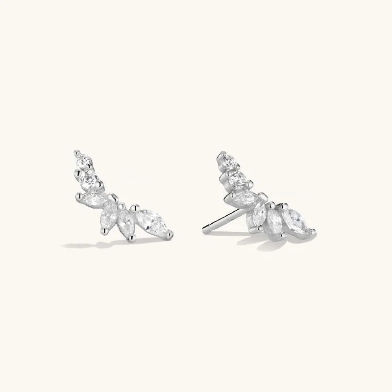 women pearl stud earrings -Crystal Climber Studs Silver