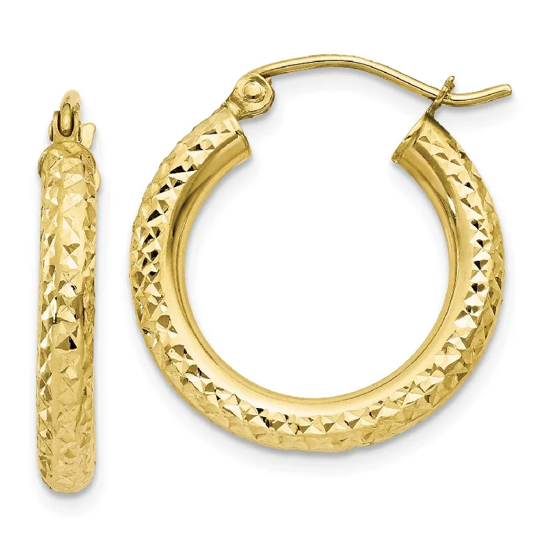 women wedding earrings -10KT Yellow Gold 15X3MM Diamond-cut Hoop Earrings