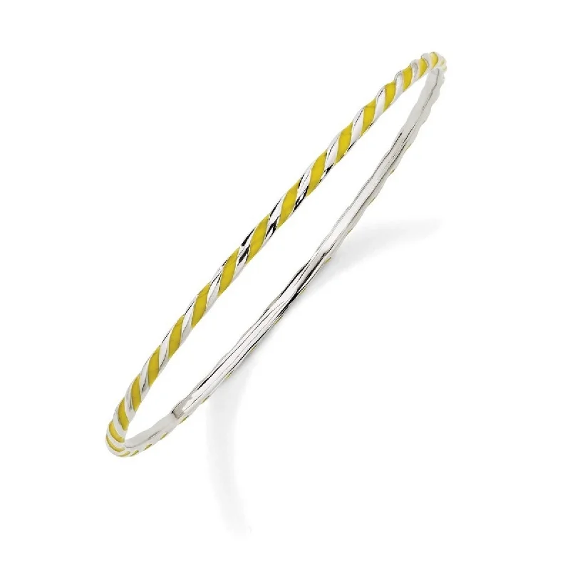 Curata 925 Sterling Silver 7" Twisted Yellow Enamel Slip On Bangle Bracelet