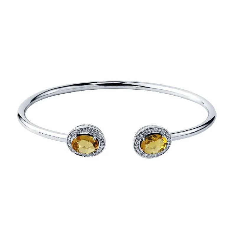 Auriya 2ct Oval Yellow Citrine Gold over Silver Bangle Bracelet with Diamond Accents