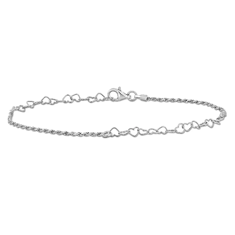 Miadora 3.3mm Heart Link and Rope Chain Bracelet in Sterling Silver-7.5 in+1 ext