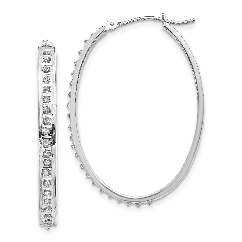 women sterling silver earrings -Diamond Fascination 14KT White Gold 37X4MM Diamond Accent Hoop Earrings