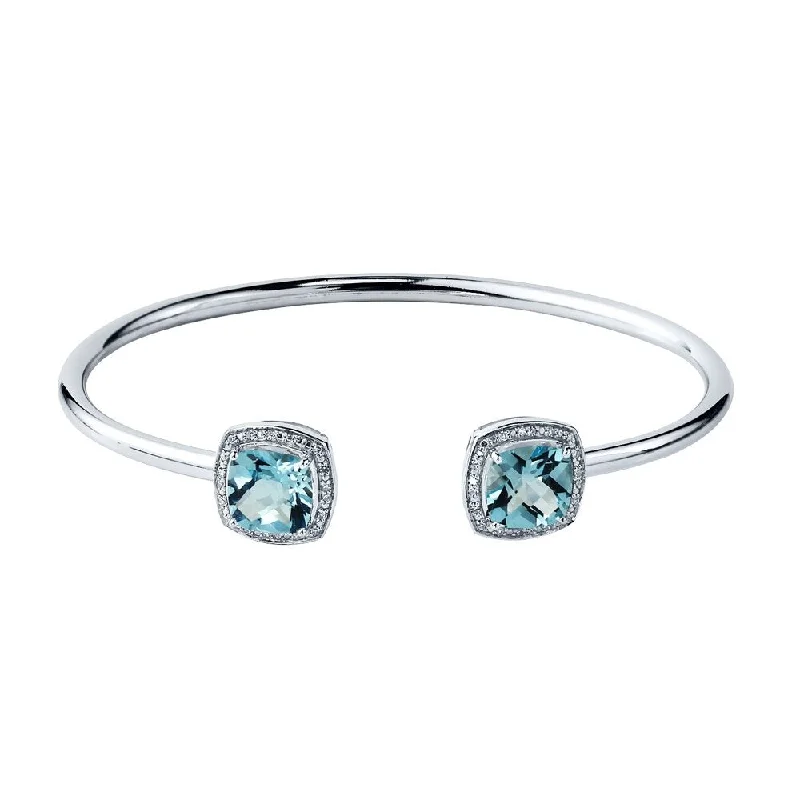 Auriya 4 3/4ct Cushion-Cut Sky Blue Topaz Gold over Silver Bangle Bracelet with Diamond Accents