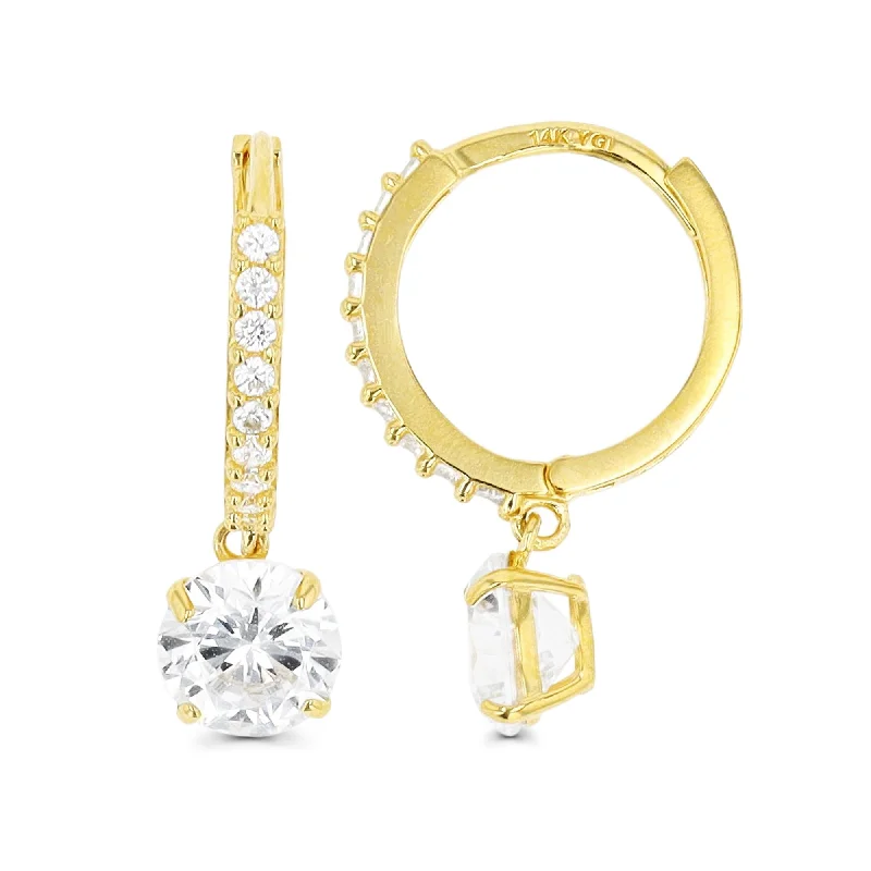 women elegant stud earrings -14KT Yellow Gold Cubic Zirconia Drop & Dangle Huggie Earrings