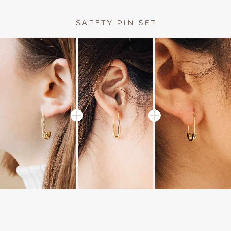 women sparkling gold earrings -Safety Pin Earrings Set