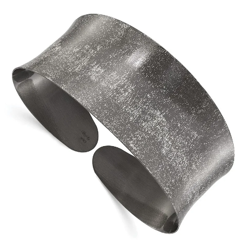 Curata 925 Sterling Silver 29mm Ruthenium Concave Cuff Bangle Bracelet