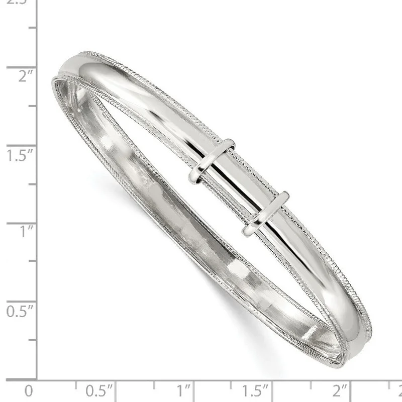 Curata 925 Sterling Silver 7mm Miligrain Slip On Stackable Bangle Bracelet