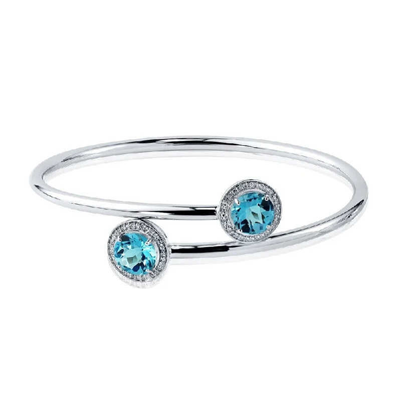 Auriya 4ct Swiss Blue Topaz and Halo Diamond Bangle Bracelet Gold over Silver