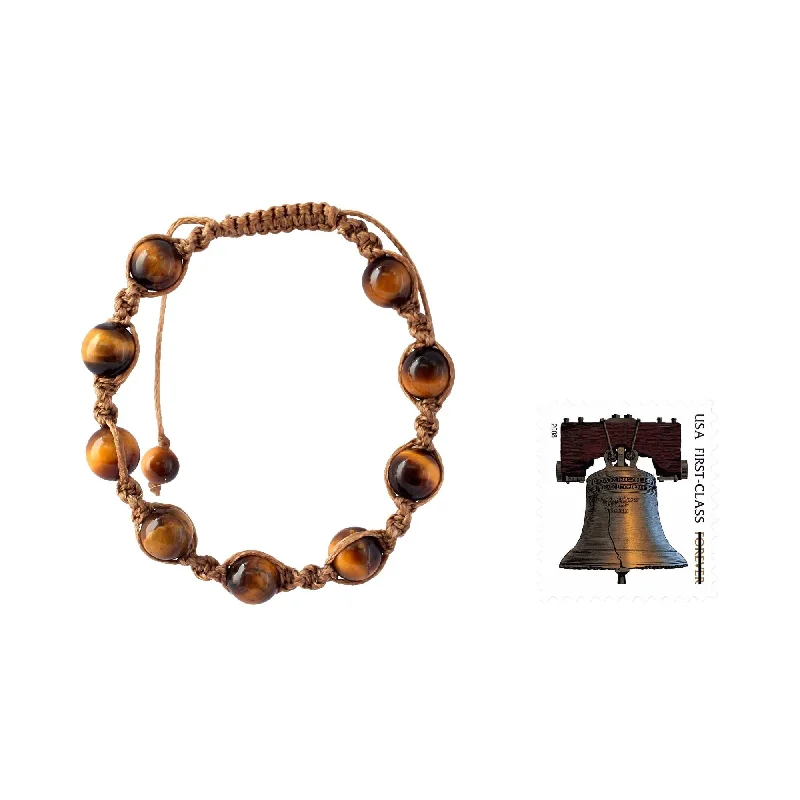 Handmade Cotton 'Blissful Insight' Tiger's Eye Bracelet (India)