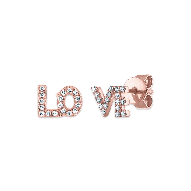 women handmade earrings -1/10 CTW Diamond LOVE Earrings in 10KT Rose Gold