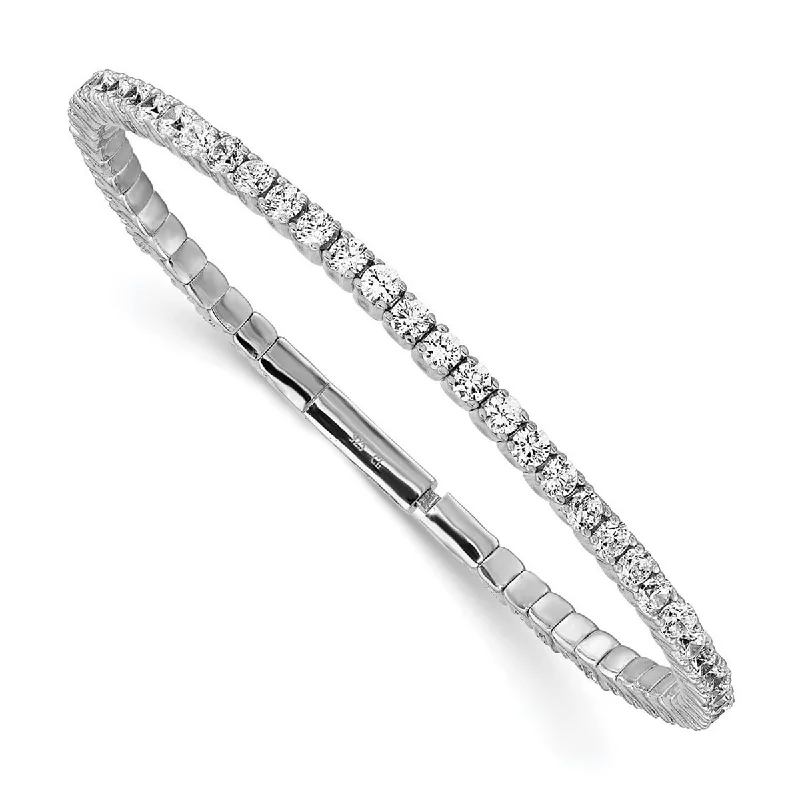 Curata 925 Sterling Silver 3.1mm Cubic Zirconia Flexible Stackable Line Bangle Bracelet