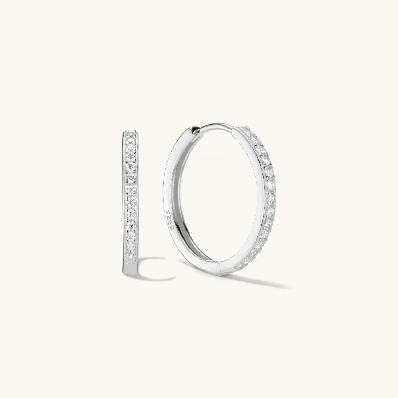 women stud earrings for women -Medium Pave Hoops Silver