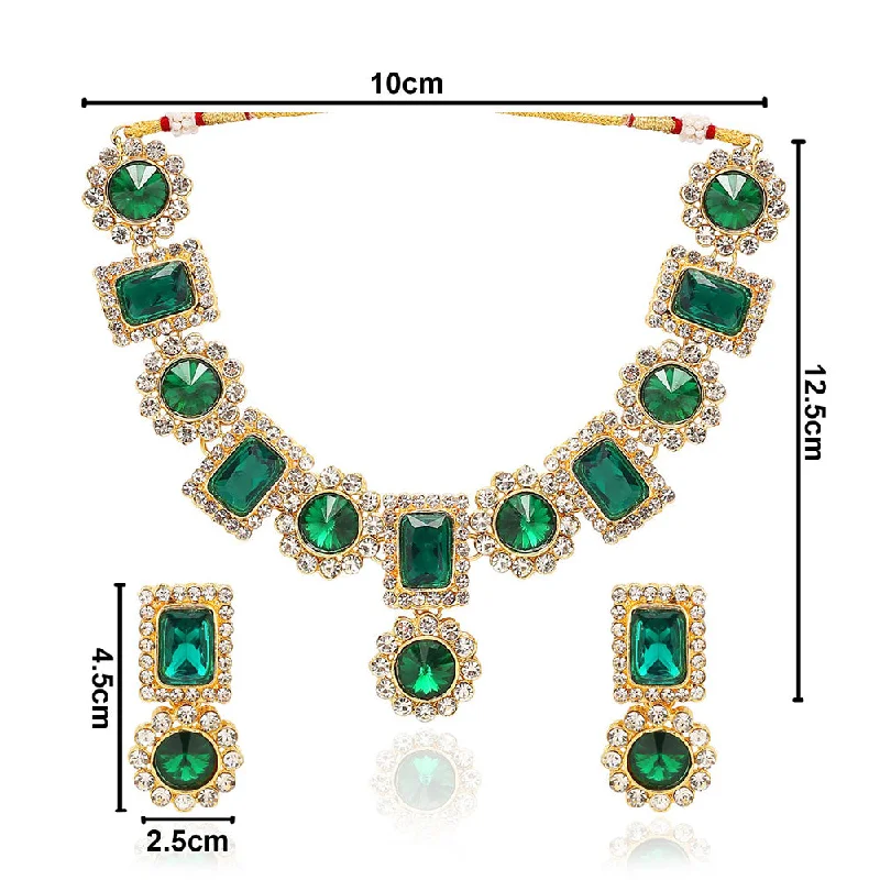 women short necklaces -Etnico Gold Plated Traditional Stone Studded Necklace Jewellery Set For Women (IJ353G)