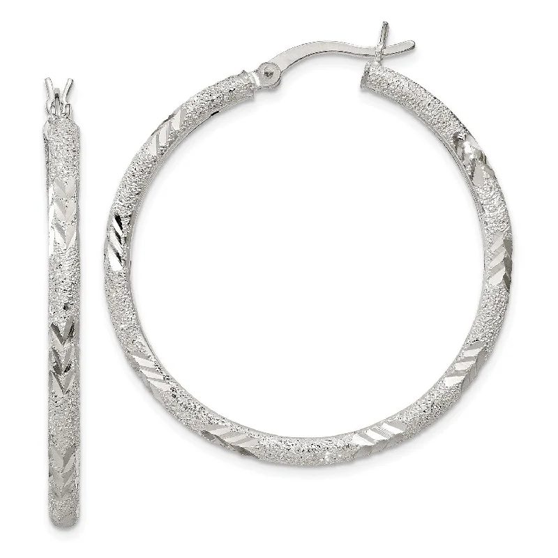 women artistic earrings -Sterling Silver 35X2.5MM Diamond-cut Hoop Earrings