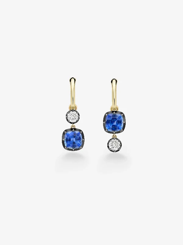 women designer hoop earrings -Asymmetric Cushion Sapphire & Diamond Gypset Hoop Earrings