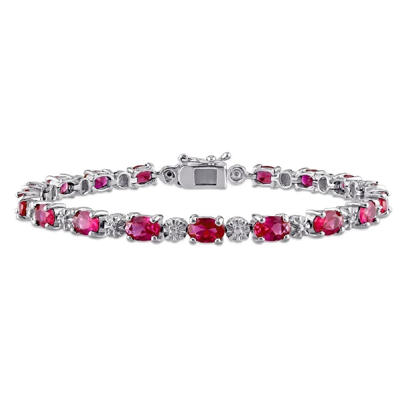 Miadora Sterling Silver Created Ruby and Diamond Accent Tennis Bracelet