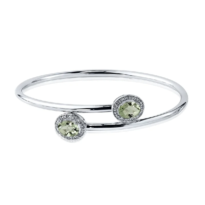 Auriya 2ct Green Oval Amethyst Gold over Silver Bangle Bracelet with Diamond Accents