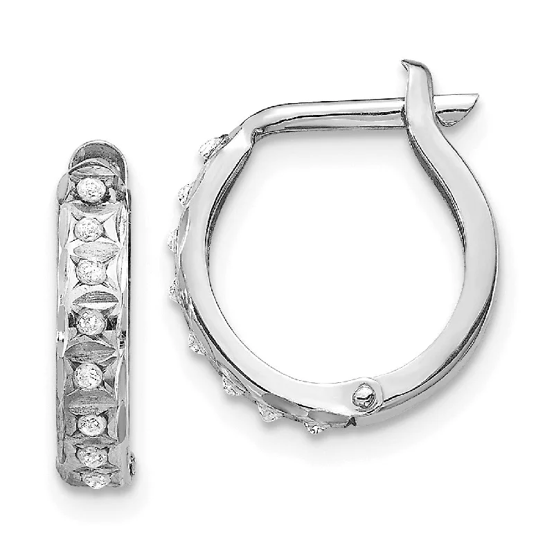 women affordable earrings -Diamond Fascination Hinged / Huggie Diamond Accent Hoop Earrings in 14KT White Gold