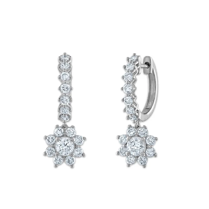 women unique earrings -Signature EcoLove 1-1/3 CTW Lab Grown Diamond Drop & Dangle Hoop Earrings in 14KT White Gold