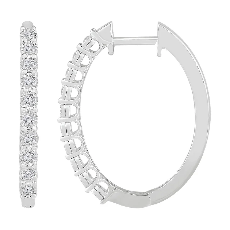 women clip-on earrings -1/4 CTW Diamond Hoop 25MM Earrings in Sterling Silver