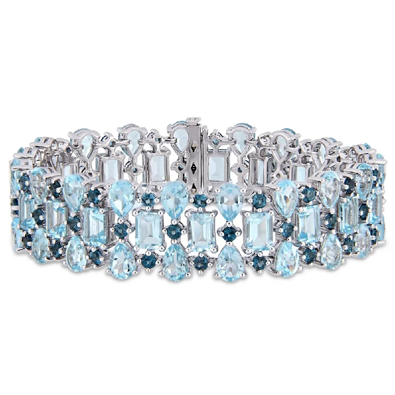 Miadora Sterling Silver 63 1/10ct TGW Sky and London Blue Topaz 3-tier Bracelet