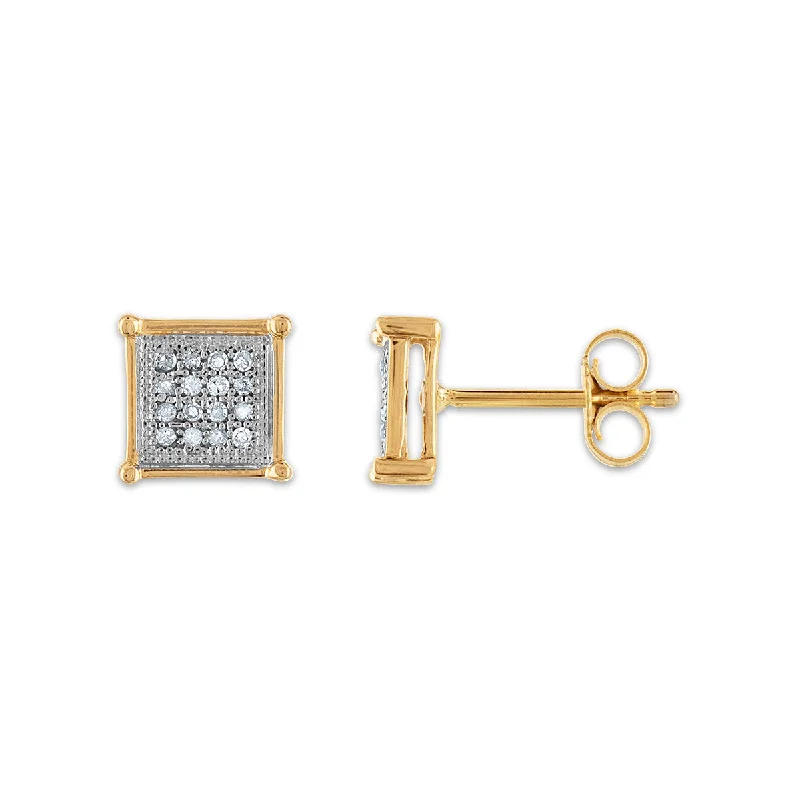 women long earrings -1/7 CTW Diamond Cluster Stud Earrings in 10KT Yellow Gold