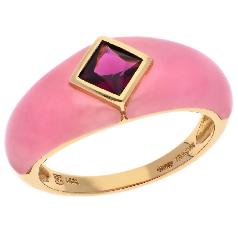 women gold bracelets -14K Yellow Gold Rose Quartz and Rhodolite Garnet Ring