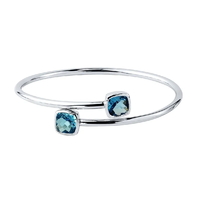 Stackable 4ct Cushion-cut Swiss Blue Topaz Bypass Bangle Bracelet by Auriya in Gold over Silver