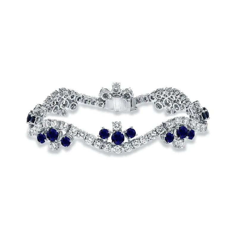 Auriya 18k White Gold 6 1/2ct Blue Sapphire and 7 1/2ct TDW Round Diamond Bracelet (E-F, VS1-VS2)