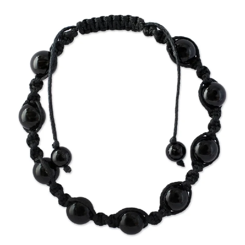 Handmade 'Blissful Protection' Onyx Bracelet (India) - Black