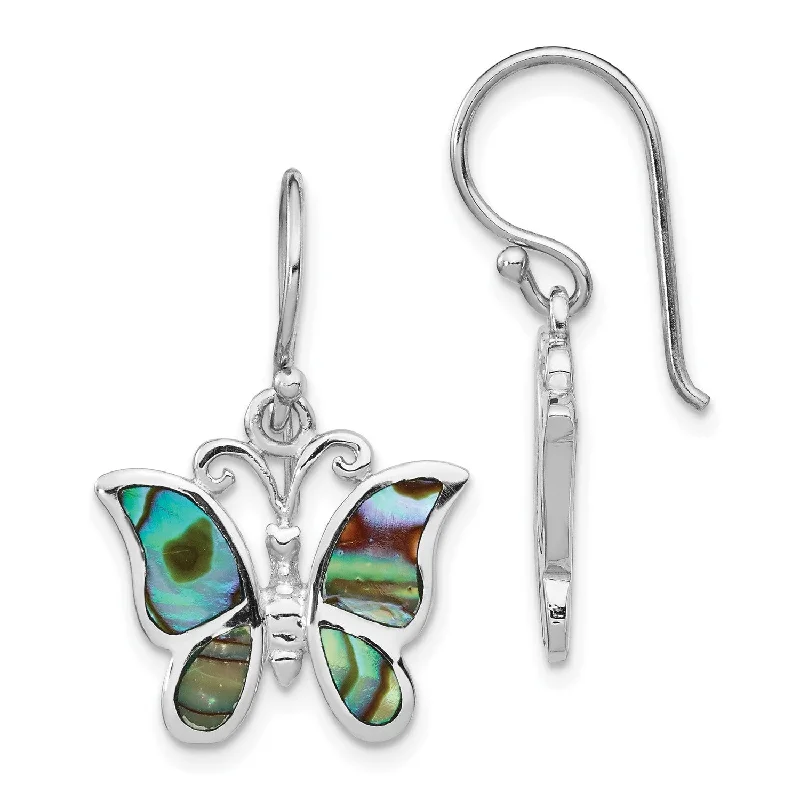 women affordable gold earrings -Sterling Silver 25X16MM Drop & Dangle Butterfly Abalone Earrings