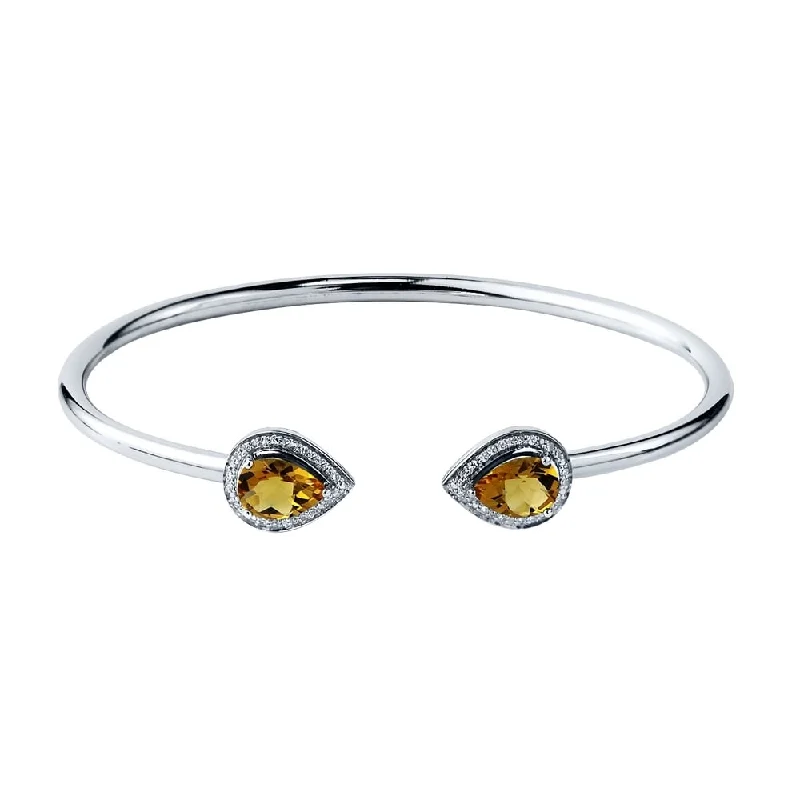 Auriya 1 3/4ct Pear-cut Yellow Citrine Gold over Silver Bangle Bracelet with Diamond Accents