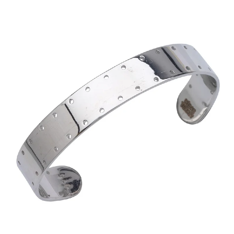 Curata 925 Sterling Silver Rhodium Plated Perforated Cuff Bangle Bracelet