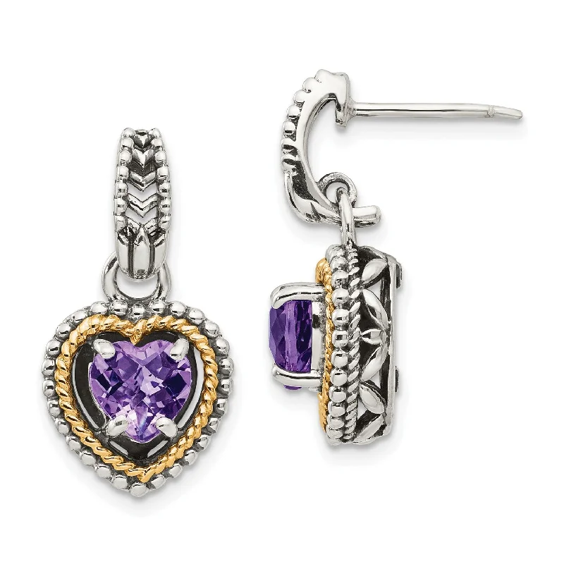 women oversized earrings -Sterling Silver 6MM Heart Shape Amethyst Drop & Dangle Heart Earrings