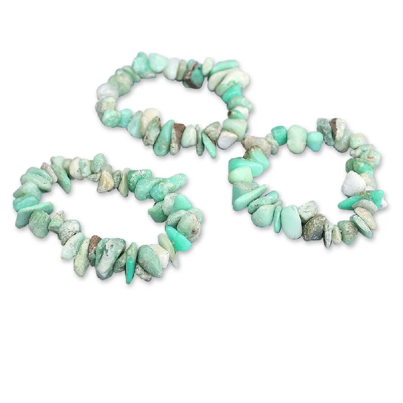 Handmade Set of 3 Chrysoprase 'Light Green Wonders' Beaded Bracelets (Brazil)