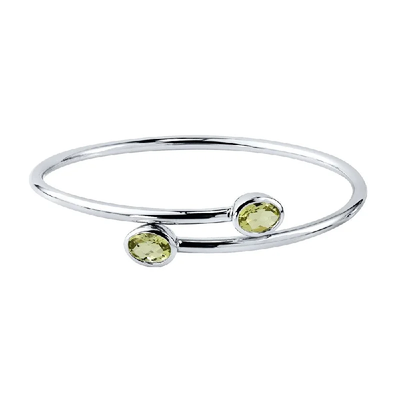 Auriya 2ct Oval Lemon Green Quartz Bypass Bangle Bracelet Gold over Silver