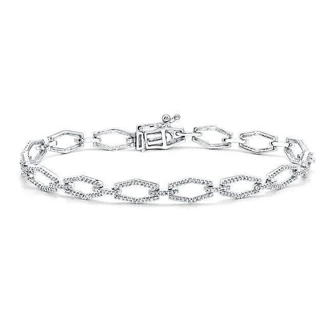 10k White Gold 1ct TDW Geometric Diamond Link Bracelet