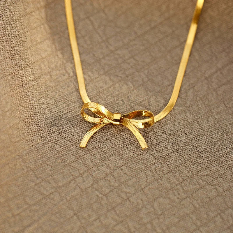 women sterling silver necklaces -Bow Herringbone Necklace