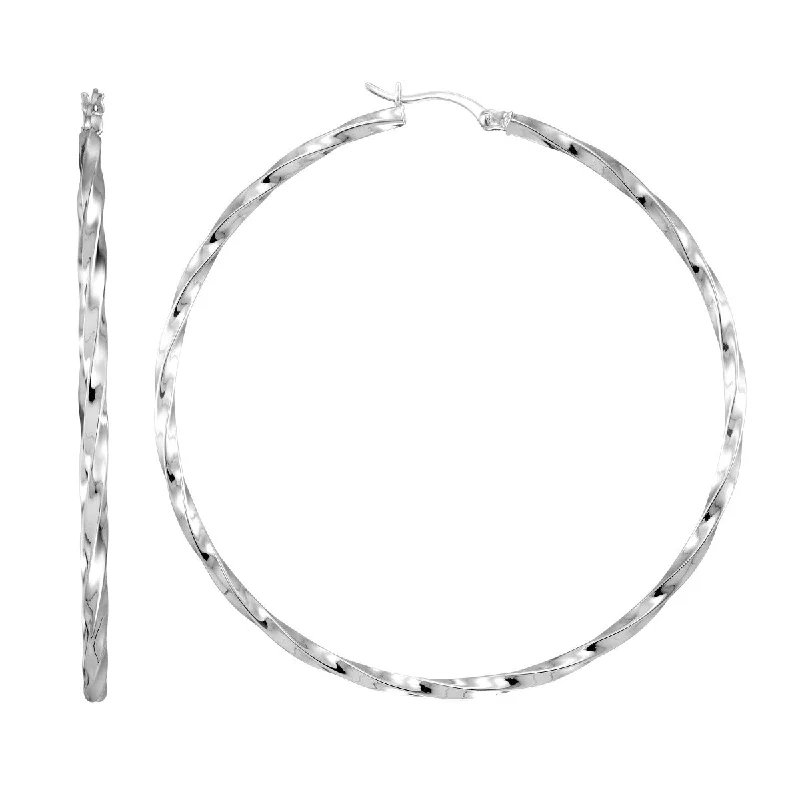 women gold earrings -Simone I Smith Collection Platinum Plated Sterling Silver 60X2MM Twist Hoop Earrings