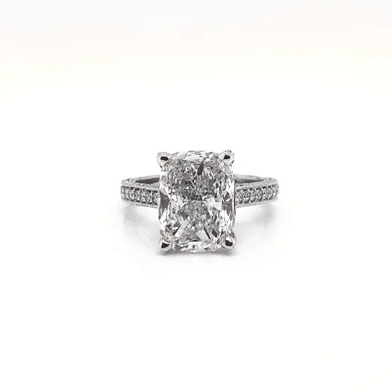 women floral engagement rings -LED 5 Carat Emerald Cut Lab Grown Diamond Engagement Ring Channel Set IGI Certified