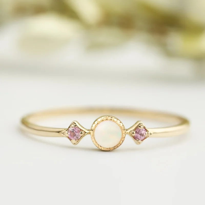 women elegant bangles -Moon & Star Ring - Opal & Pink Sapphire