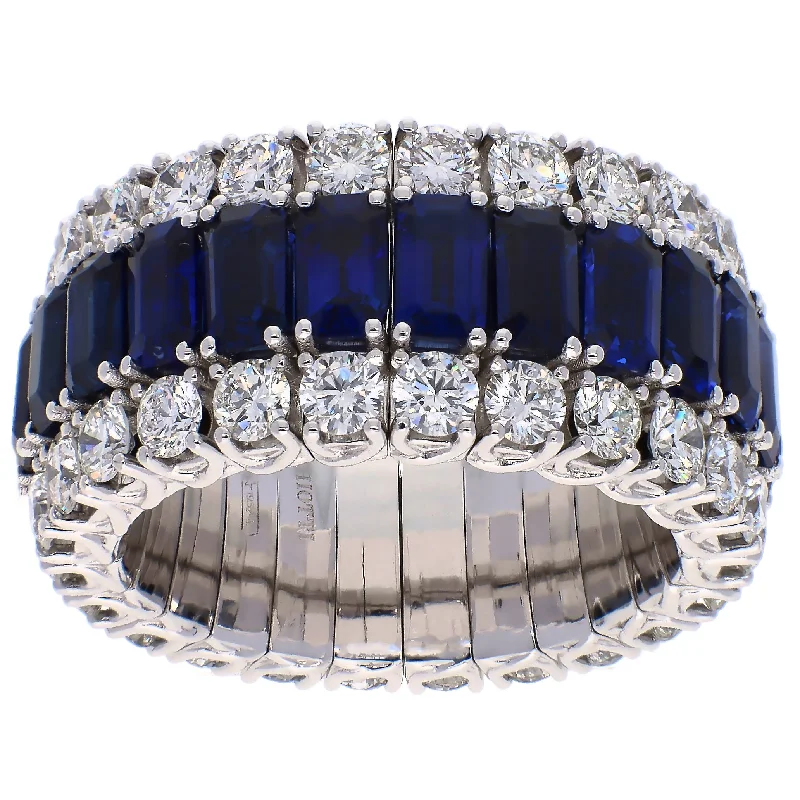 women birthstone bangles -Picchiotti Xpandable 18K White Gold Sapphire and Diamond Band Ring